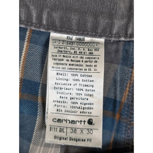 Carhartt Pants Mens 38x30 Gray Original Dungaree Fit Flannel Lined Workwear B111 - Picture 10 of 13